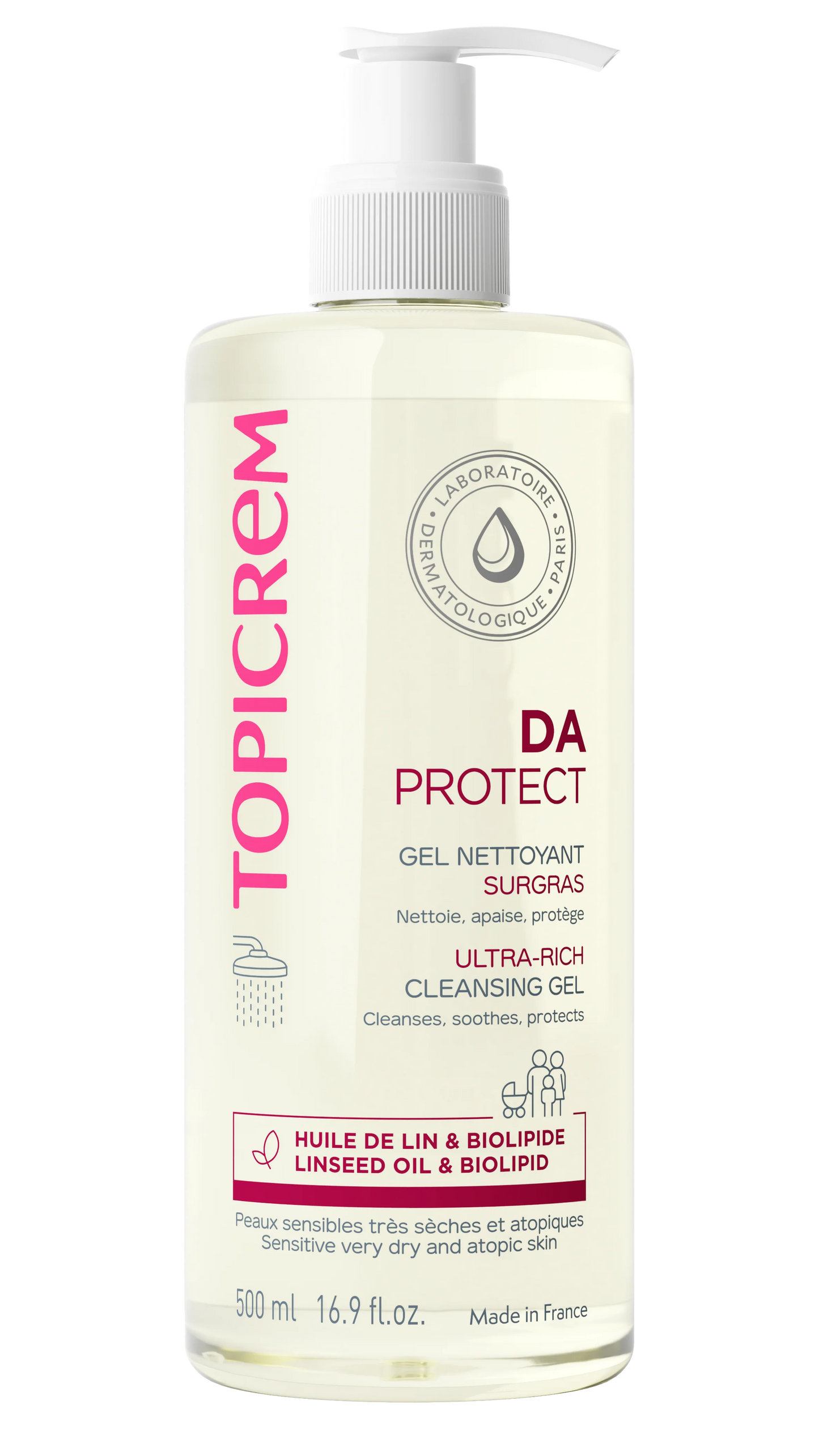 DA Protect Topicrem -Gel Limpiador Facial Piel Sensible - 500 ml